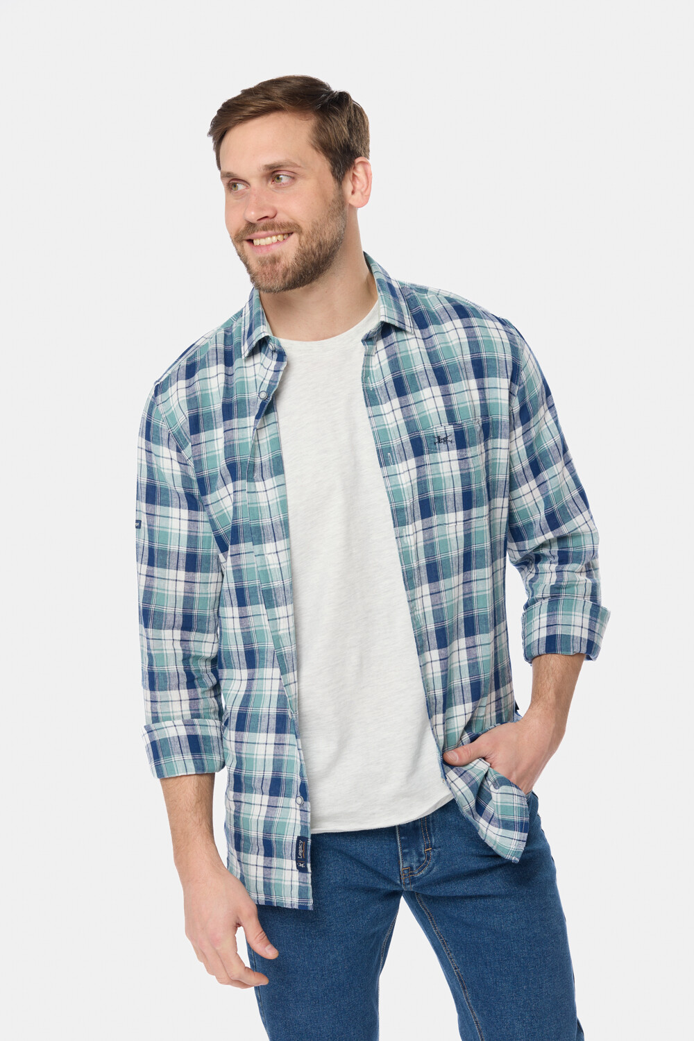 CAMISA DE LINO A CUADROS Verde