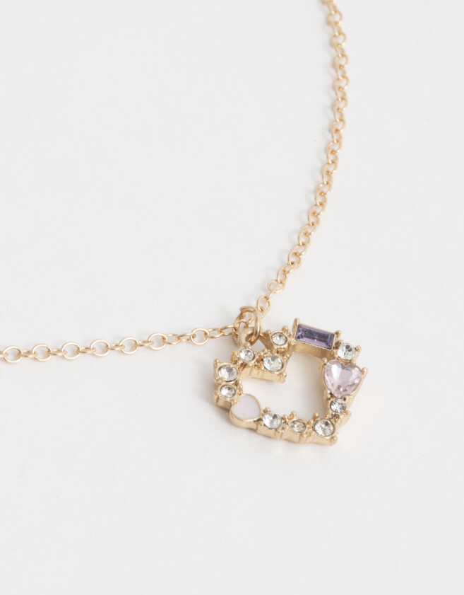 Cadena Corta con Dije Strass Corazón Collar Con Corazón - Dorado