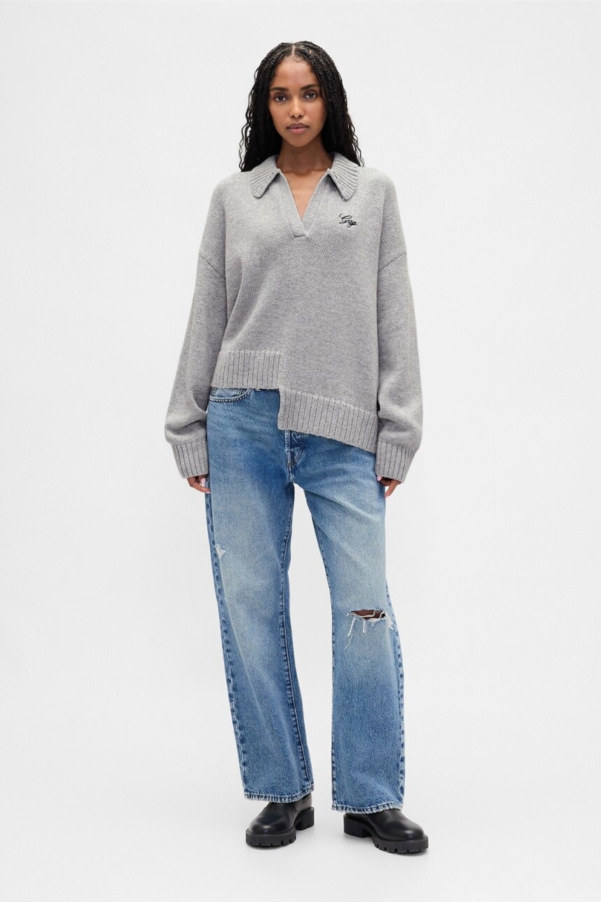 Buzo Polo Logo Gap Mujer Bc15 Lt Grey Heather