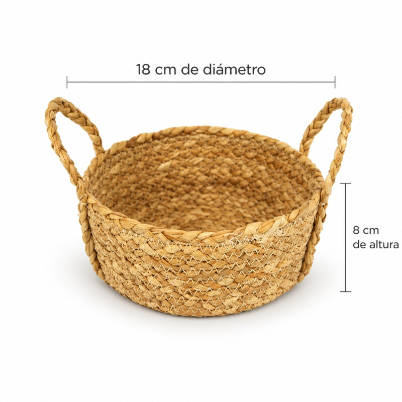 Canasto Organizador Redondo de Fibra Natural con Asas 18 x 8 cm Canasto Organizador Redondo de Fibra Natural con Asas 18 x 8 cm