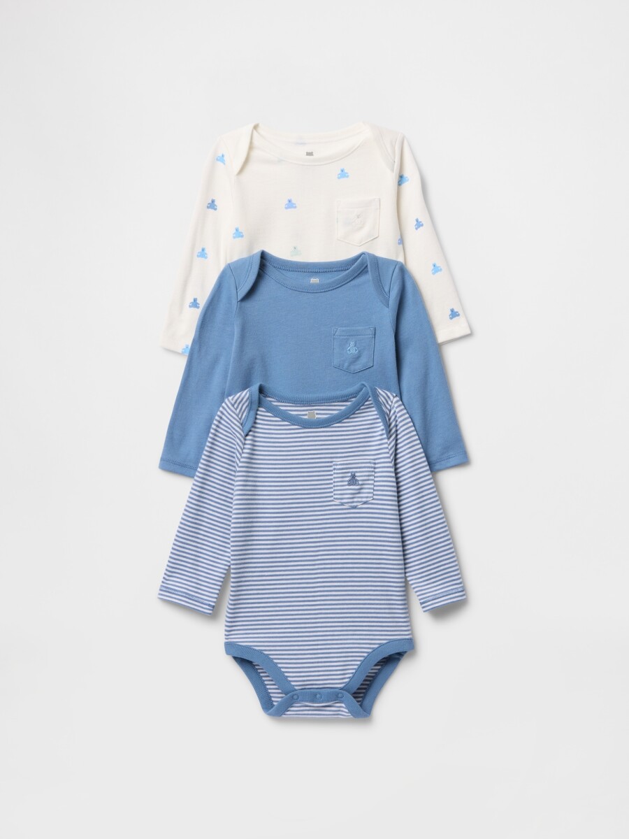 Bodies Pack X3 Manga Larga Bebe - Soft Cornflower 