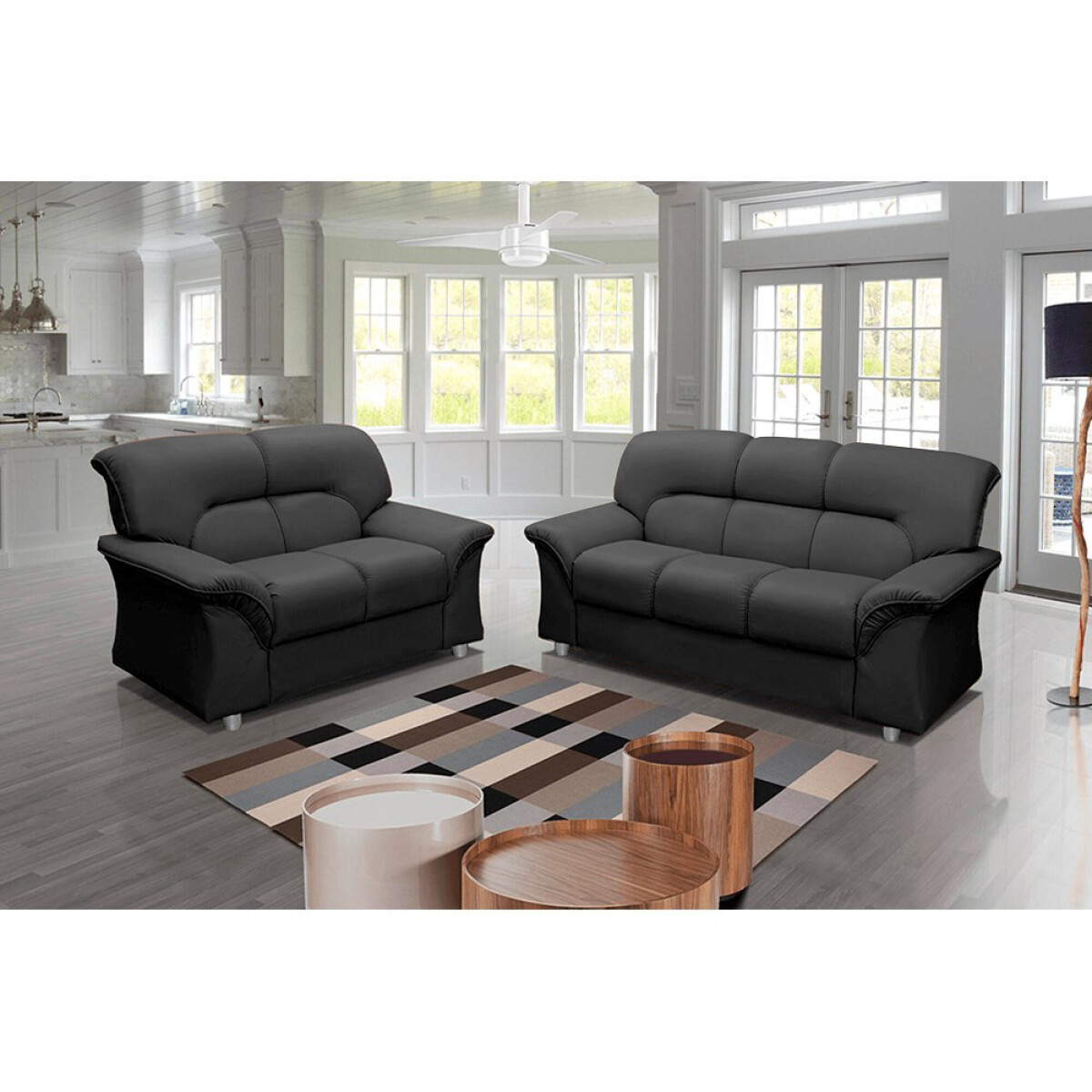 HELLEN - SOFA TURQUIA 3 CUERPOS PU NEGRO 