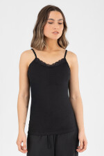 Musculosa con puntilla Negro