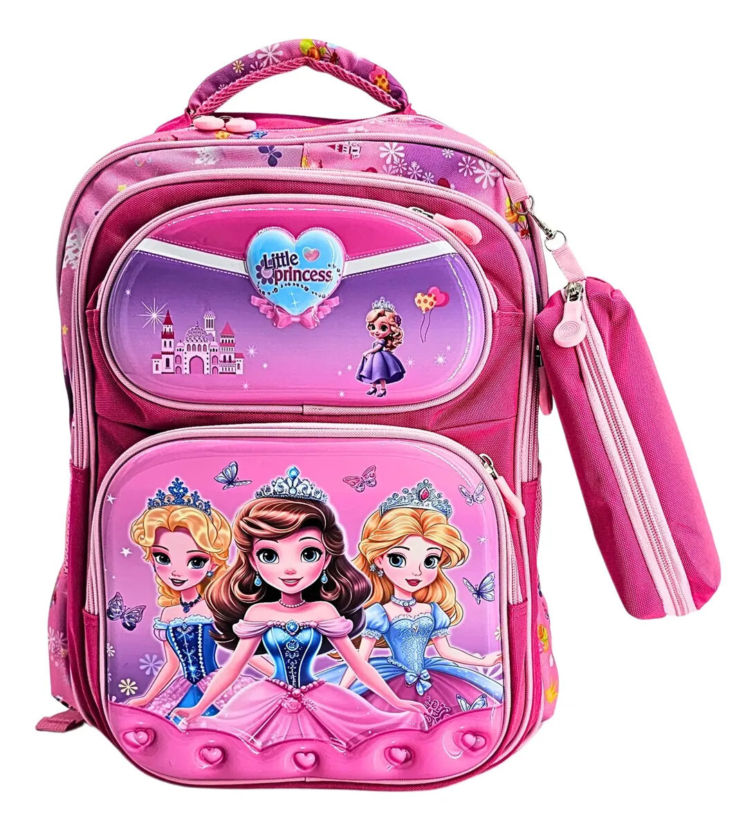 Mochila con 4 bolsillos con cartuchera de obsequio - Princesas 