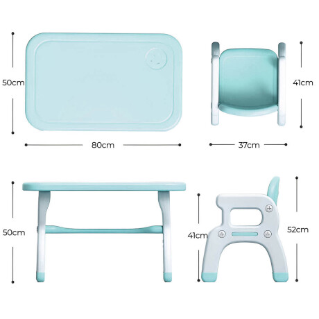 Mesa Escritorio Infantil Set + 2 Sillas Multiuso Celeste