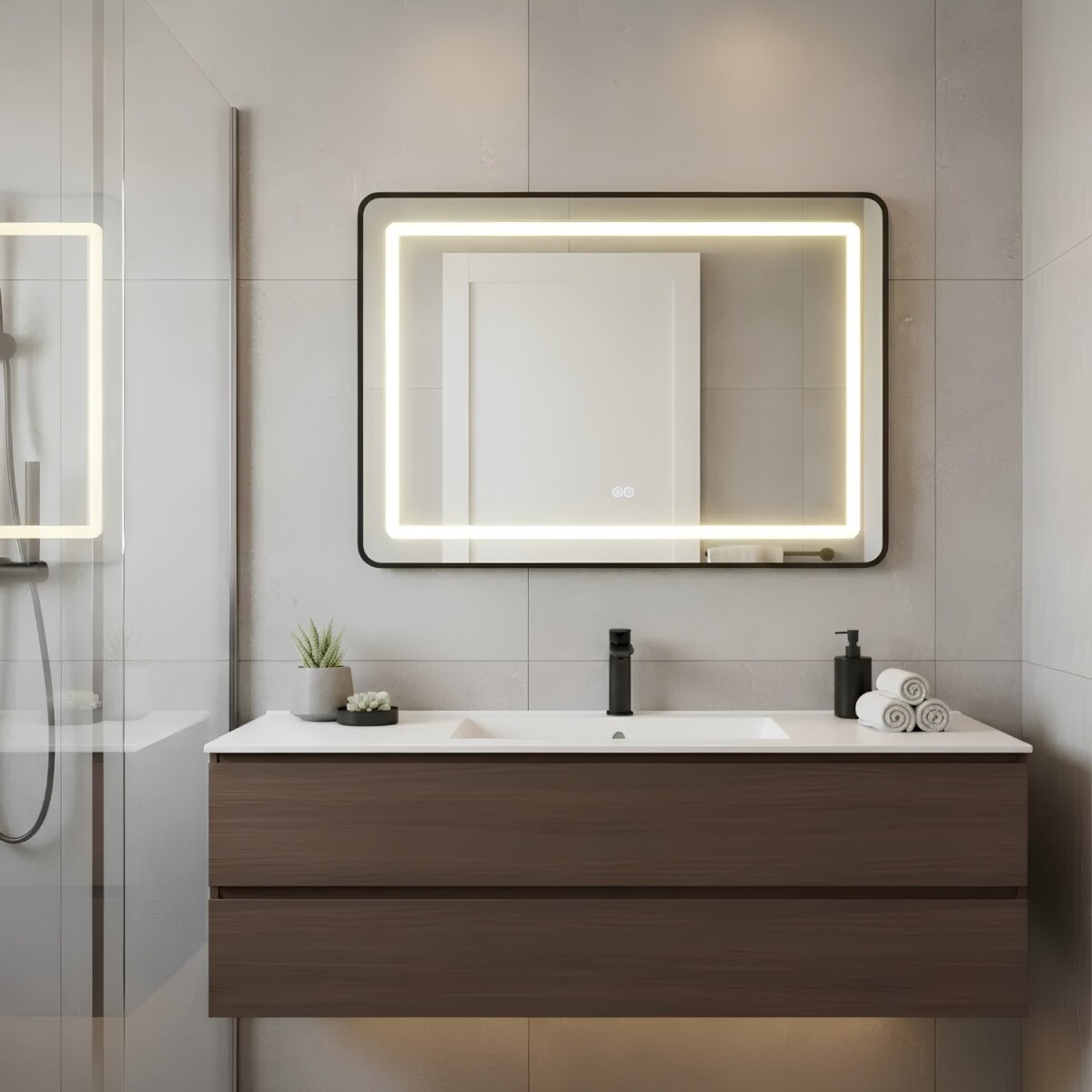 Espejo Luz LED Lumax 90x70 cm Horizontal Desempañador Baño Iluminación Fría Touch 