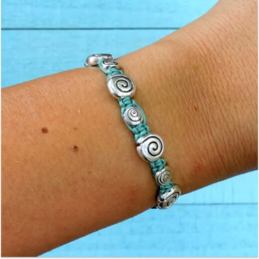 Pulseras Bali beach Braided Sea Snail Sky Silver Pulseras Bali beach Braided Sea Snail Sky Silver