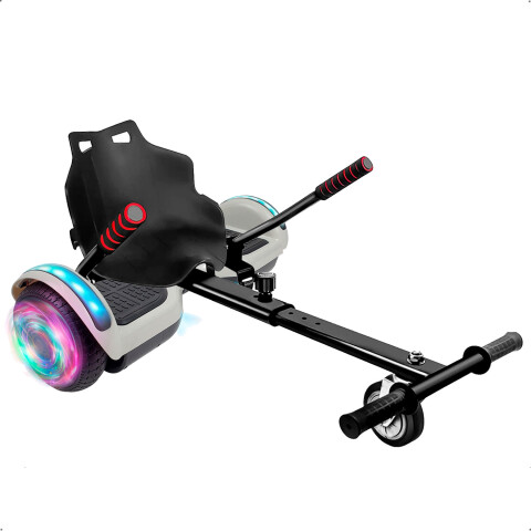 Combo De Skate Eléctrico 6.5" Con Luces Y Bluetooth + Asiento Para Hoverboard PK SKATE 6.5 BLANCO 18 + ASIENTO