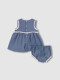 Vestido Lino Con Tiras Bordadas En Contr Azul Medio Claro