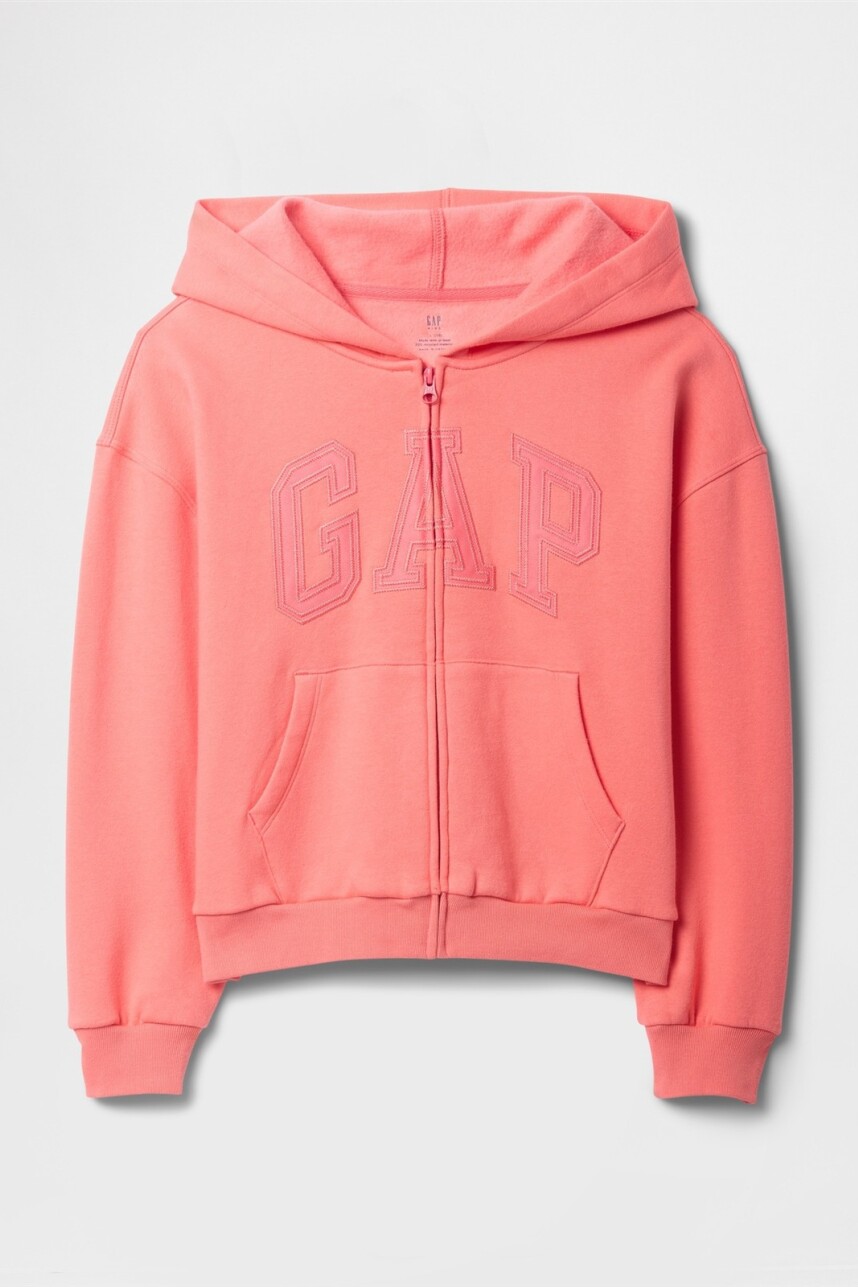 Buzo Canguro Con Cierre Logo Gap Niña Fresh Coral