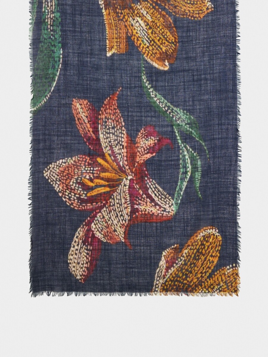 Pañuelo Estampado Floral De Lana azul-marino