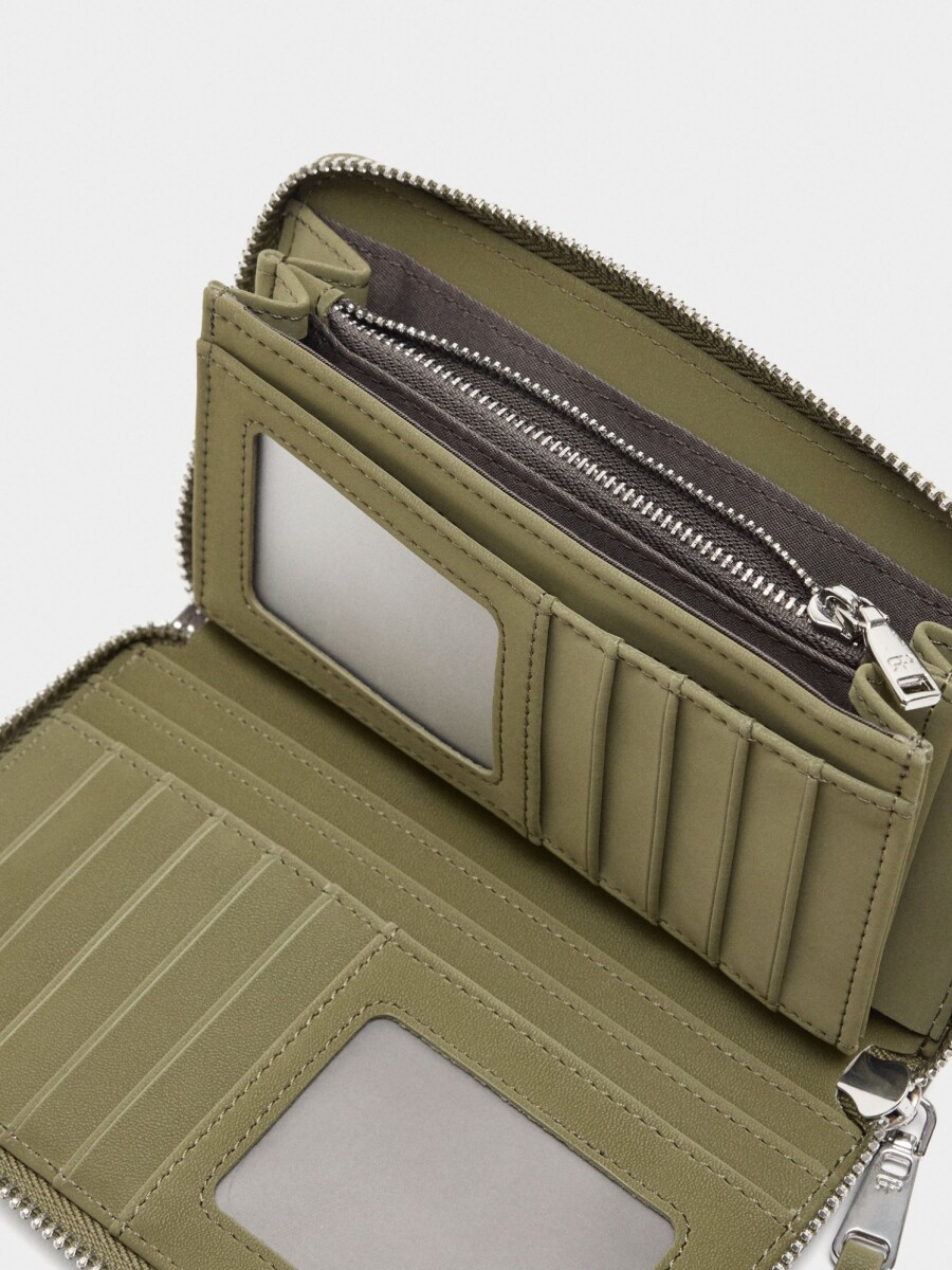 Cartera De Textura Suave Con Cierre De Cremallera M verde