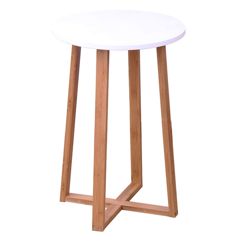 Mesa redonda madera bamboo y blanco 40x40x60cm Mesa redonda madera bamboo y blanco 40x40x60cm