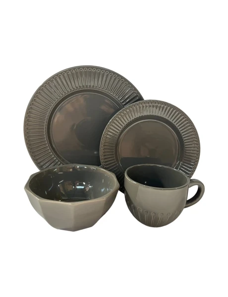 JUEGO VAJILLA 16PCS 27/22/15/415ML TEXTURA GRIS JUEGO VAJILLA 16PCS 27/22/15/415ML TEXTURA GRIS
