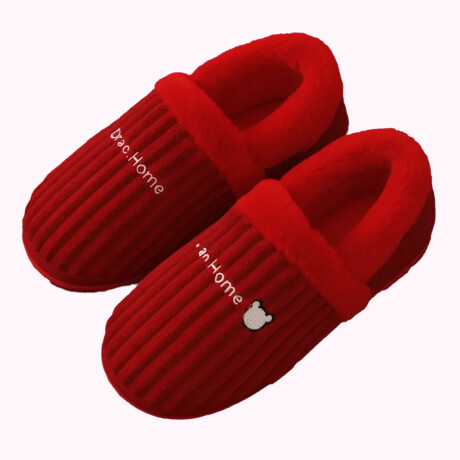 Pantuflas Peluche Unisex Antidesliz Suela Gruesa Invierno Rojo
