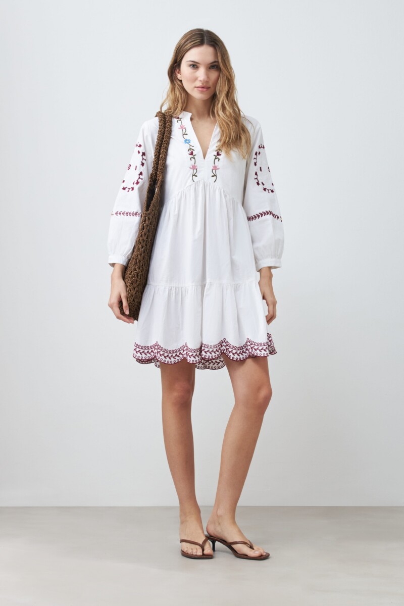 Vestido midi con bordados blanco