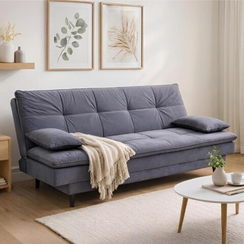 SILLON SOFACAMA LIVERPOOL con asiento reclinable en tela suede con cojines - Gris Titanio SILLON SOFACAMA LIVERPOOL con asiento reclinable en tela suede con cojines - Gris Titanio