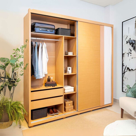 Ropero 2 puertas corredizas 4 cajones Acacia Marron