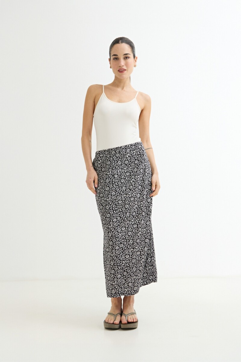 Falda midi estampada NEGRO