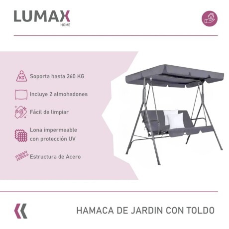 Hamaca Jardín Lumax con Toldo Hierro Exterior Gris