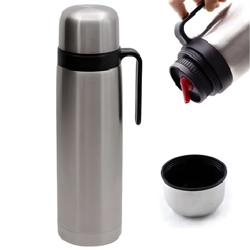 Termo acero inoxidable 1 lt con manija PLATEADO