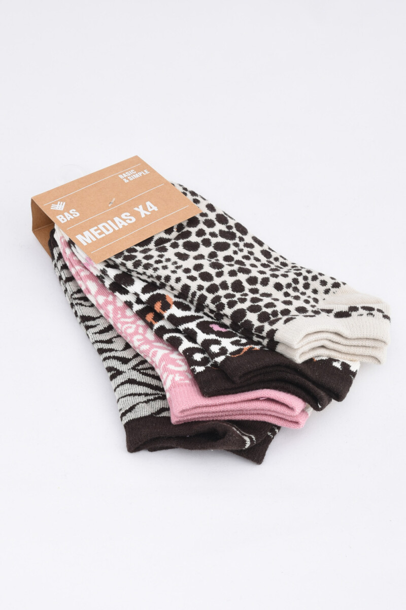 Pack x4 media tobillera estampada - Animal print 