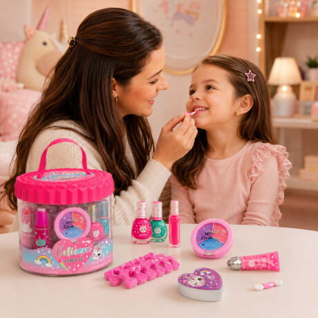 Kit Cosmética Manicura Pedicura Labial Sombra Esmalte p/Niña Gaticornio