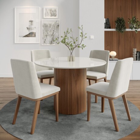 Mesa de comedor Kalina - Redonda con Vidrio Off White y Canela