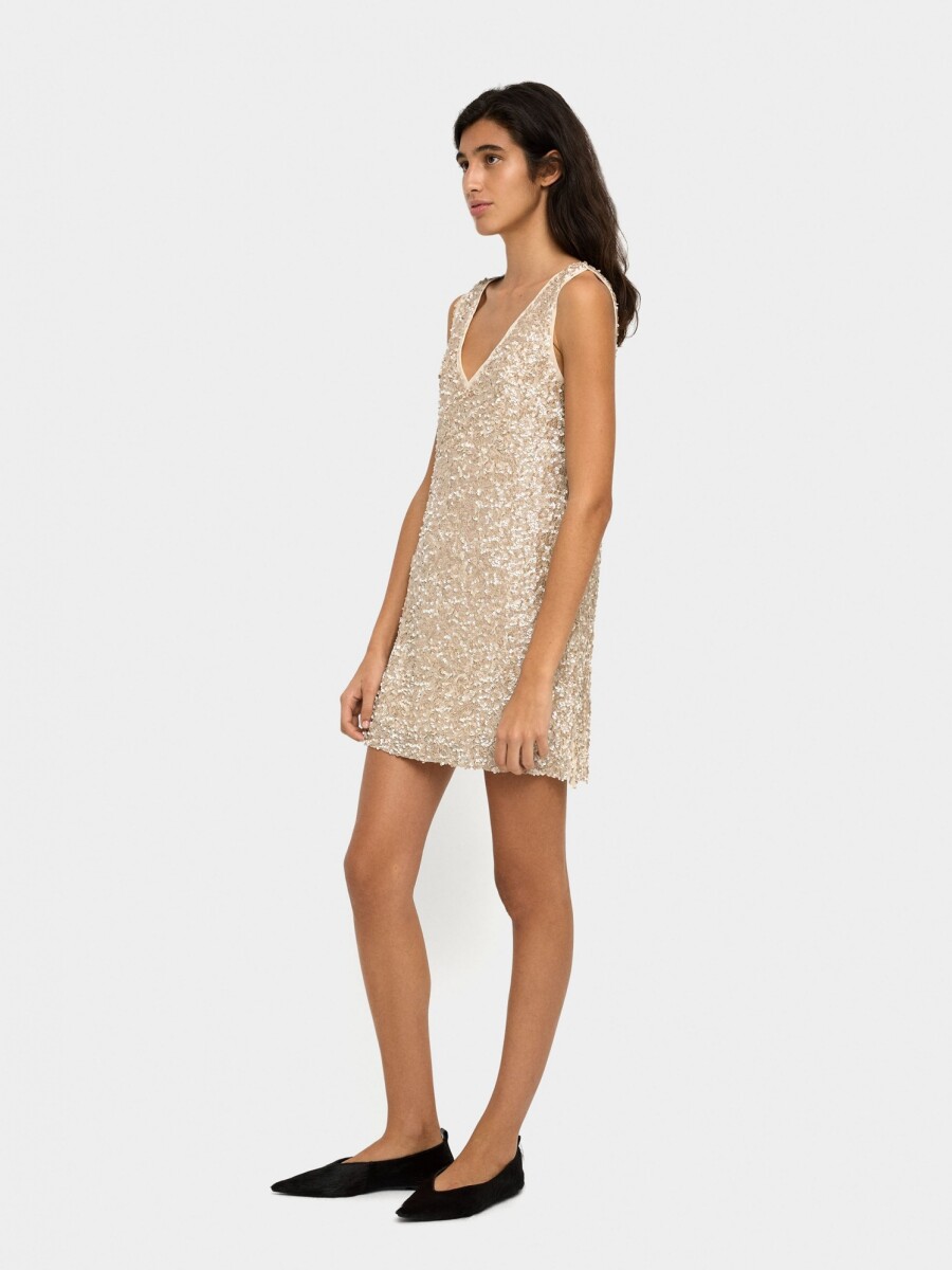 Vestido Corto De Lentejuelas crudo