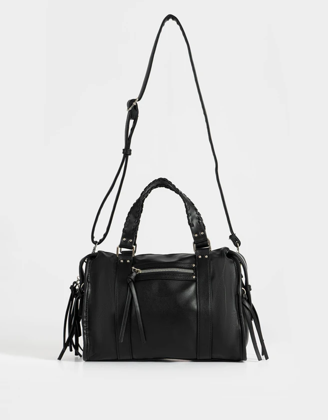 Bowling Boho Cartera Bowling Con Flecos - Negro