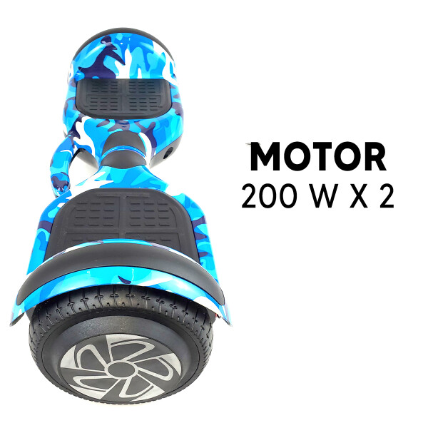 Combo De Skate Eléctrico 6.5" Con Luces Y Bluetooth + Asiento Para Hoverboard PK SKATE 6.5 CAMUFLAJE AZUL 20 + ASIENTO