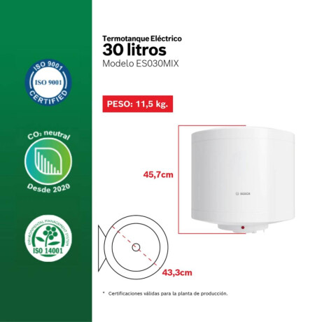 Termotanque eléctrico Bosch 30 L ES030MIX