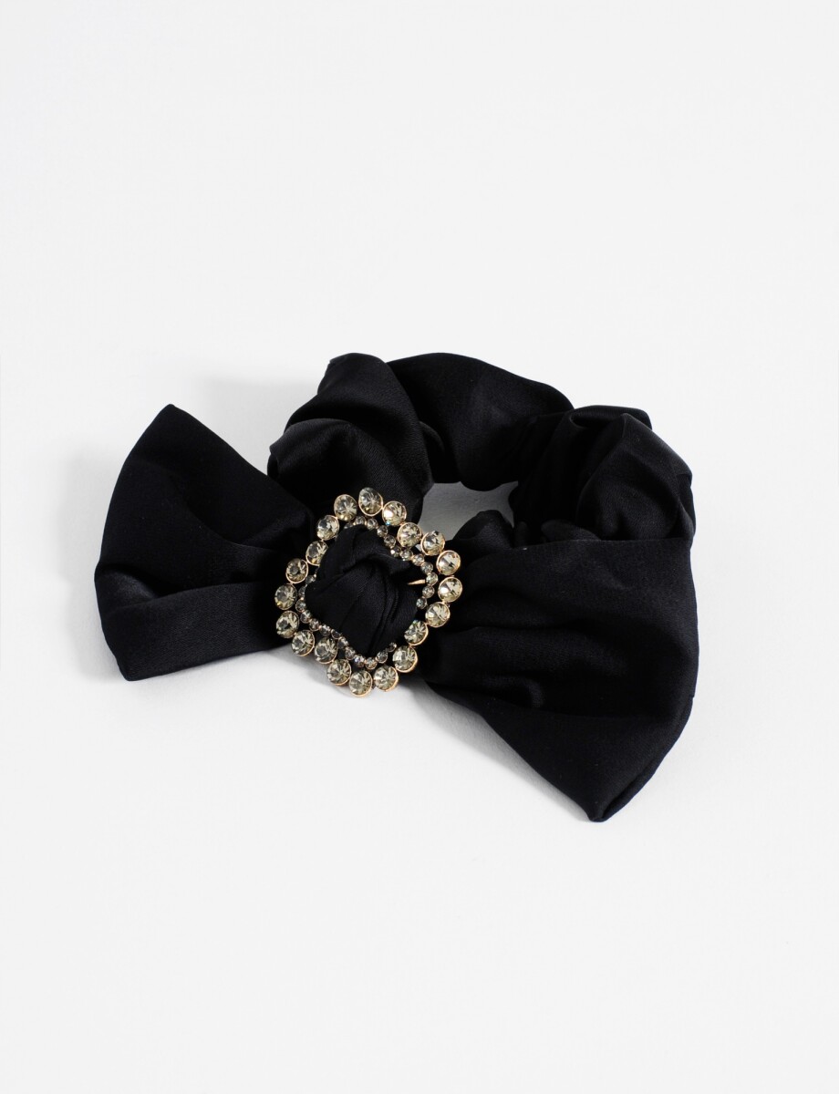 Scrunchie con broche strass - negro 