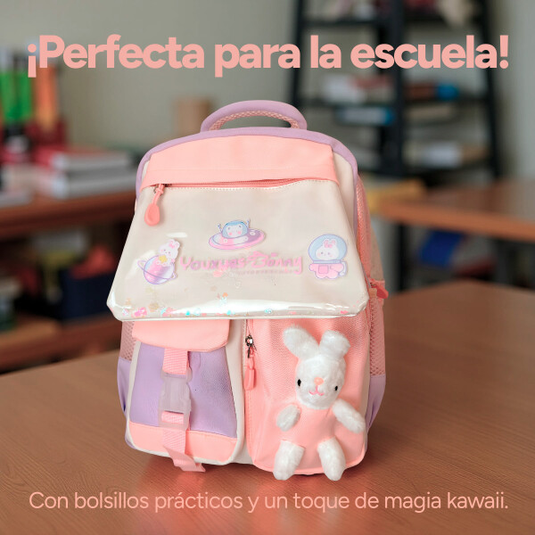 Mochila Kawaii Escolar Infantil Diseño Peluche Conejito Color Violeta