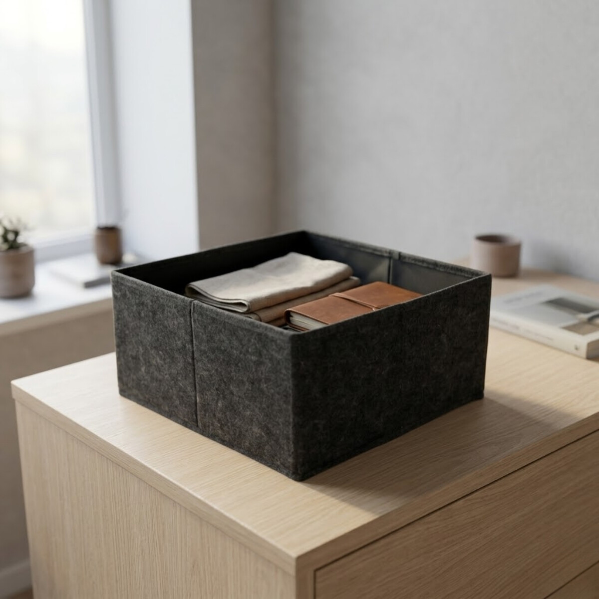 Organizador fieltro plegable 28x28x13cm - GRIS 