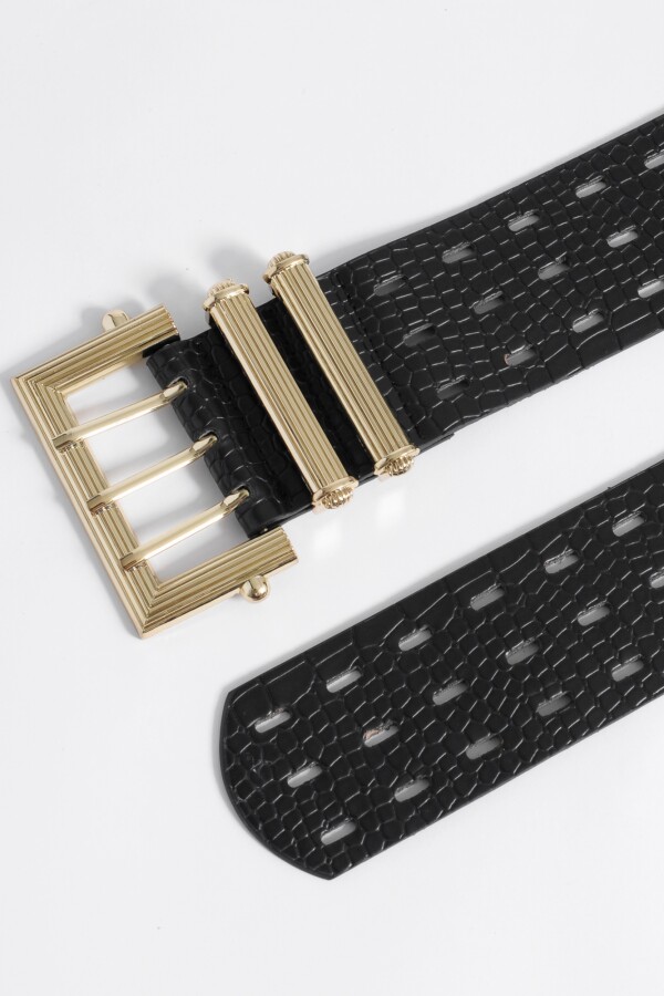 Cinturon ancho con hebilla cuadrada negro