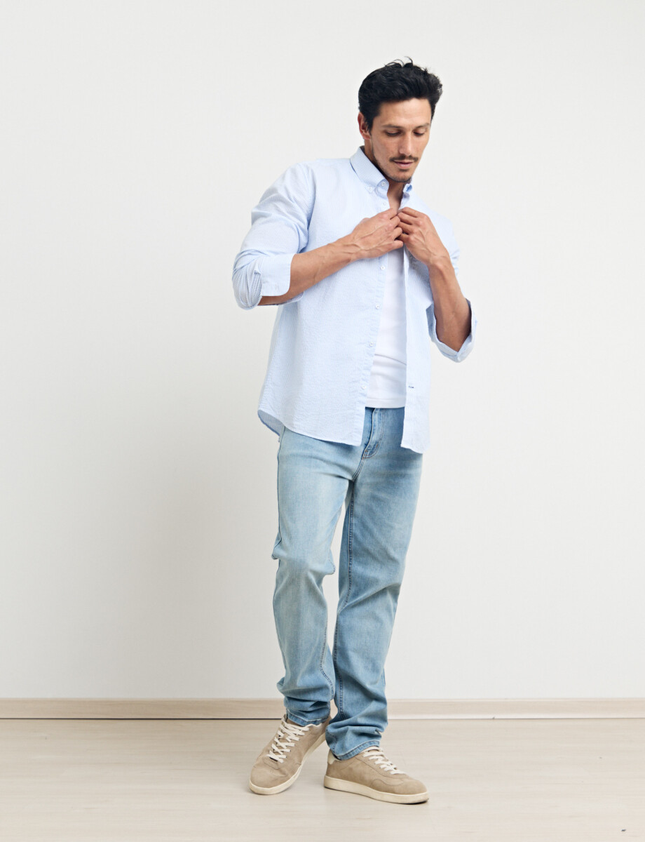 012571 CAMISA HARRINGTON LABEL Blanco/celeste