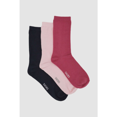 Pack de tres medias lisas. de algodón. en varios colores sur Rojo rib