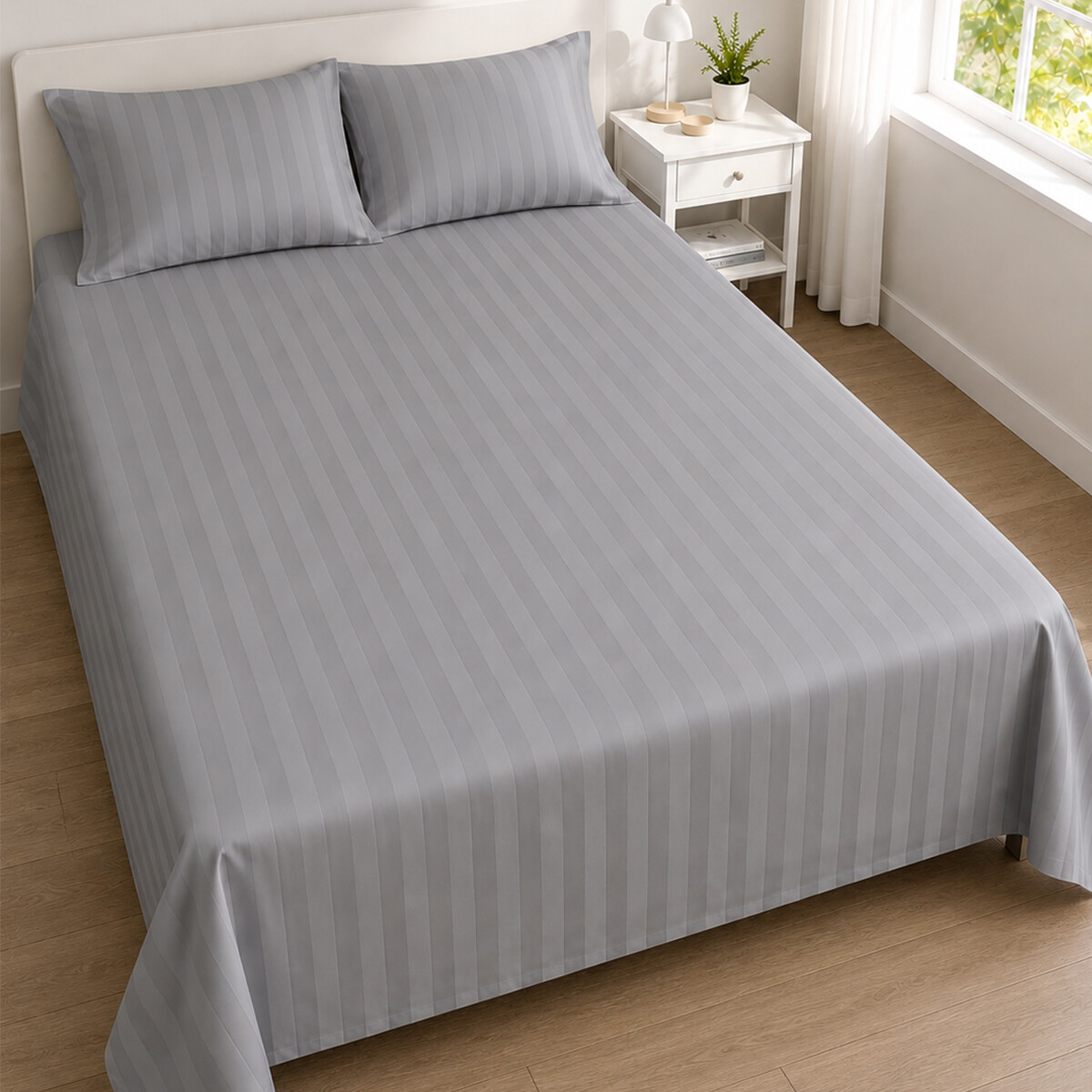 Juego De Sabanas Queen Diseño De Hotel 400 Hilos Premium - Gris 
