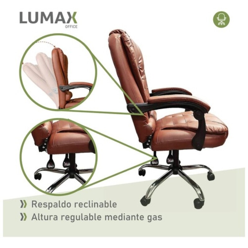 Silla Ejecutiva Lumax Miles En Cuero Con Inclinación Ergonómica Y Ajuste De Bloqueo Marrón