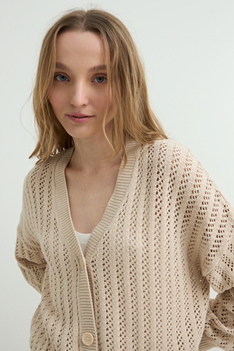 Cardigan escote V calado BEIGE