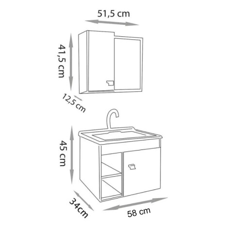 Mueble de Baño Suspendido Sophia 58 cm | Diseño Blanco/Etna Gris con Nichos Laterales y Lavatorio Soft Mueble de Baño Suspendido Sophia 58 cm | Diseño Blanco/Etna Gris con Nichos Laterales y Lavatorio Soft