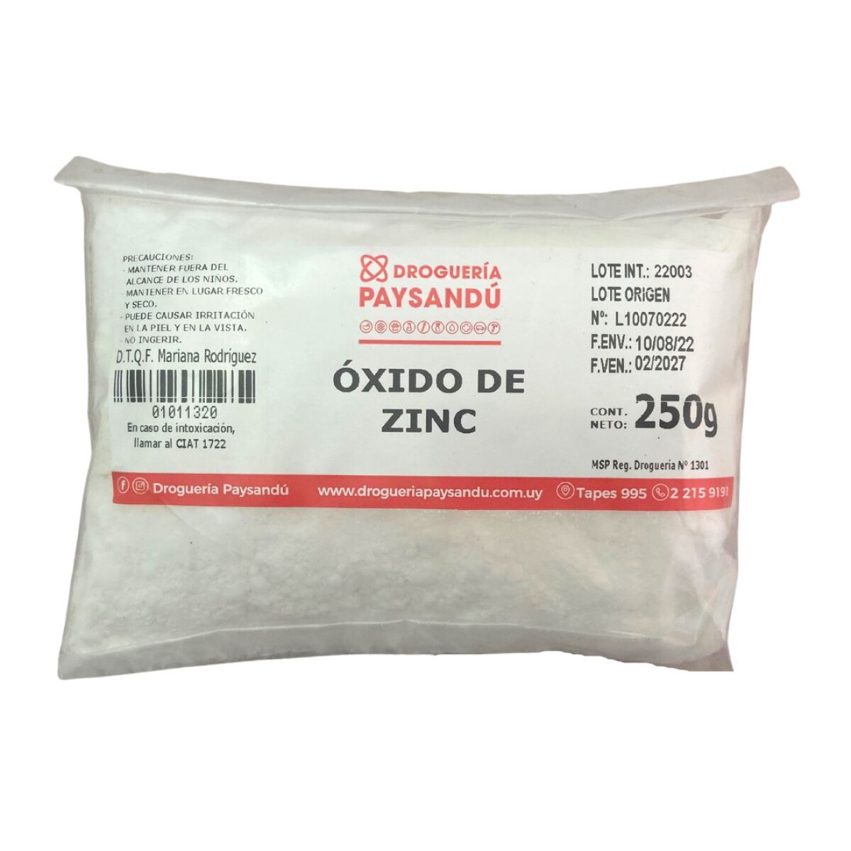Óxido de zinc - 250 g 