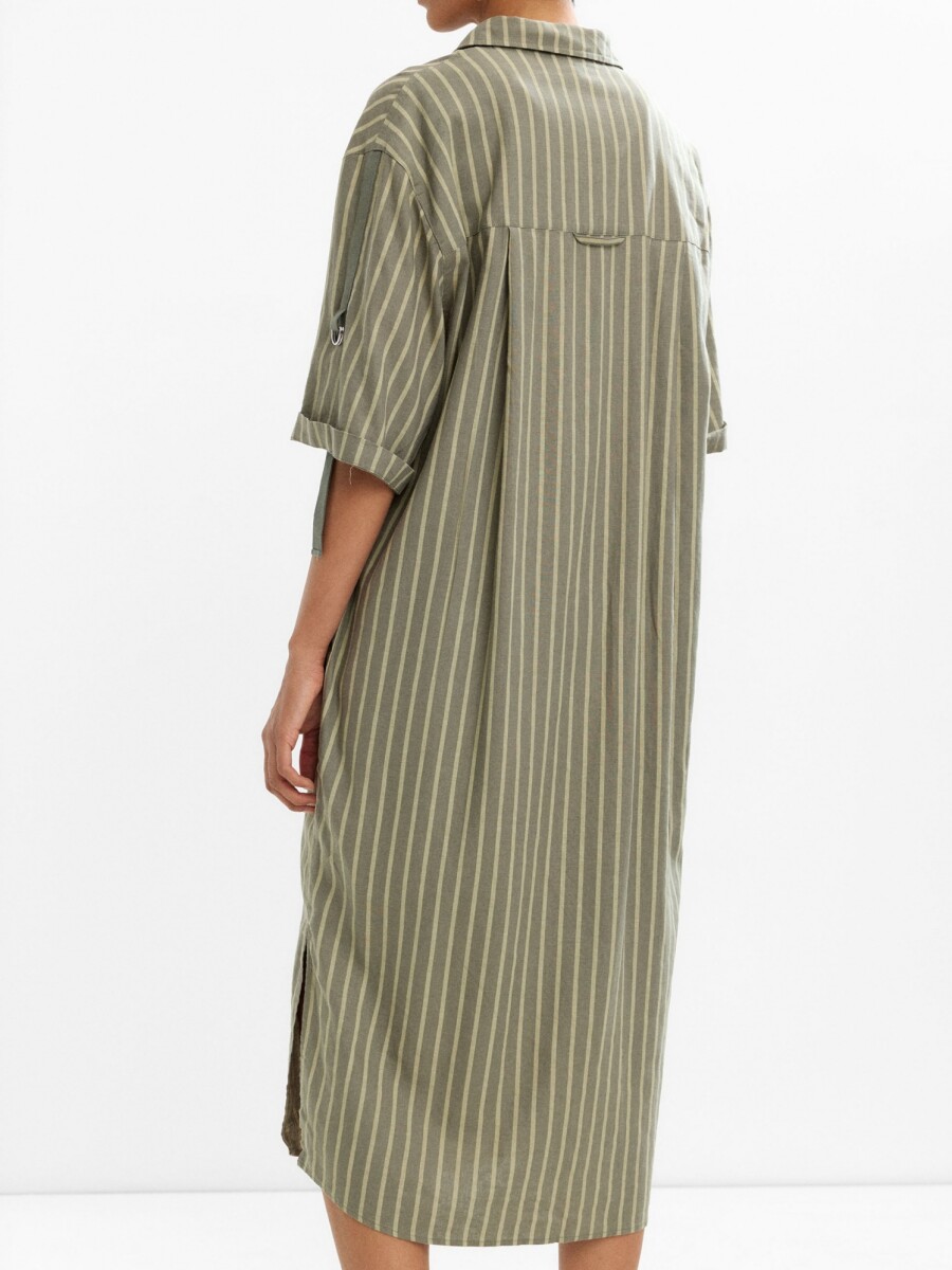 Vestido Camisero A Rayas Mezcla De Lino verde