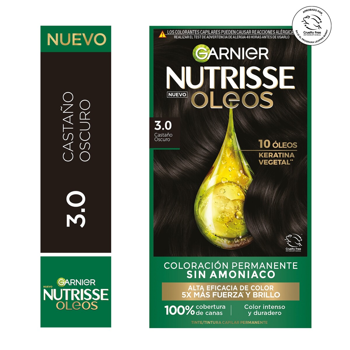 Tinta Garnier Nutrisse Oleos N°3.0 Castaño Oscuro 