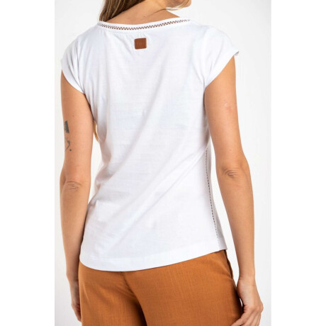 Remera Escote V Puntilla Blanco