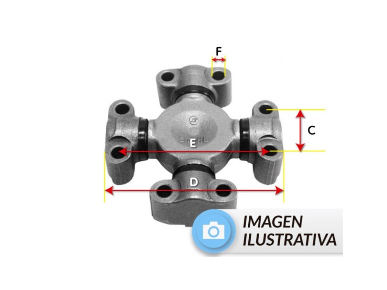CRUCETA C:36.5mm D:107.9mm E:86.9mm F:9 