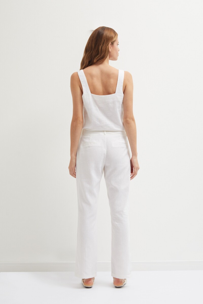 Pantalón recto de lino blanco