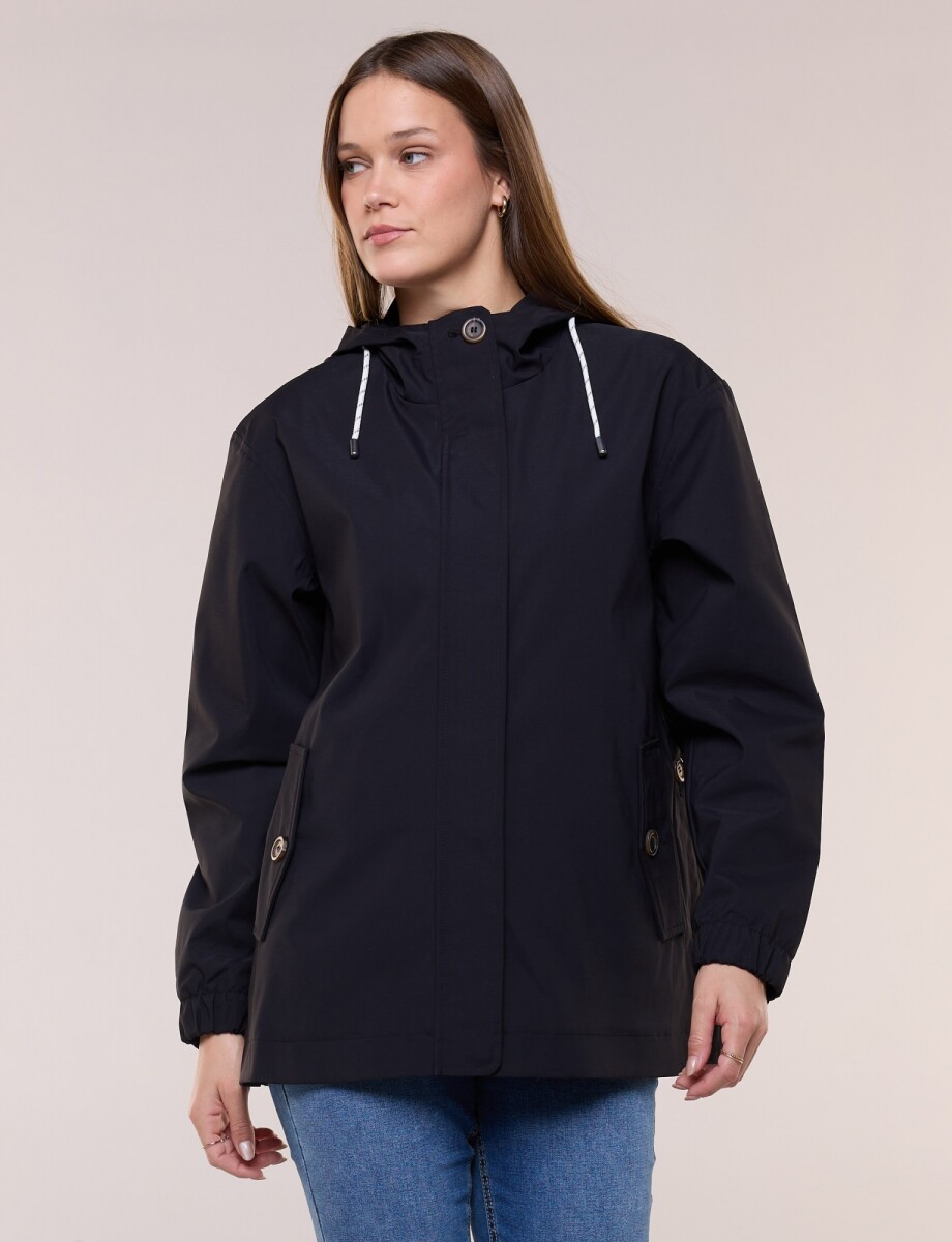 Gabardina Con Capucha Impermeable - Negro 