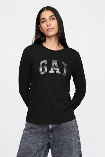 Remera Logo Gap Manga Larga Mujer True Black